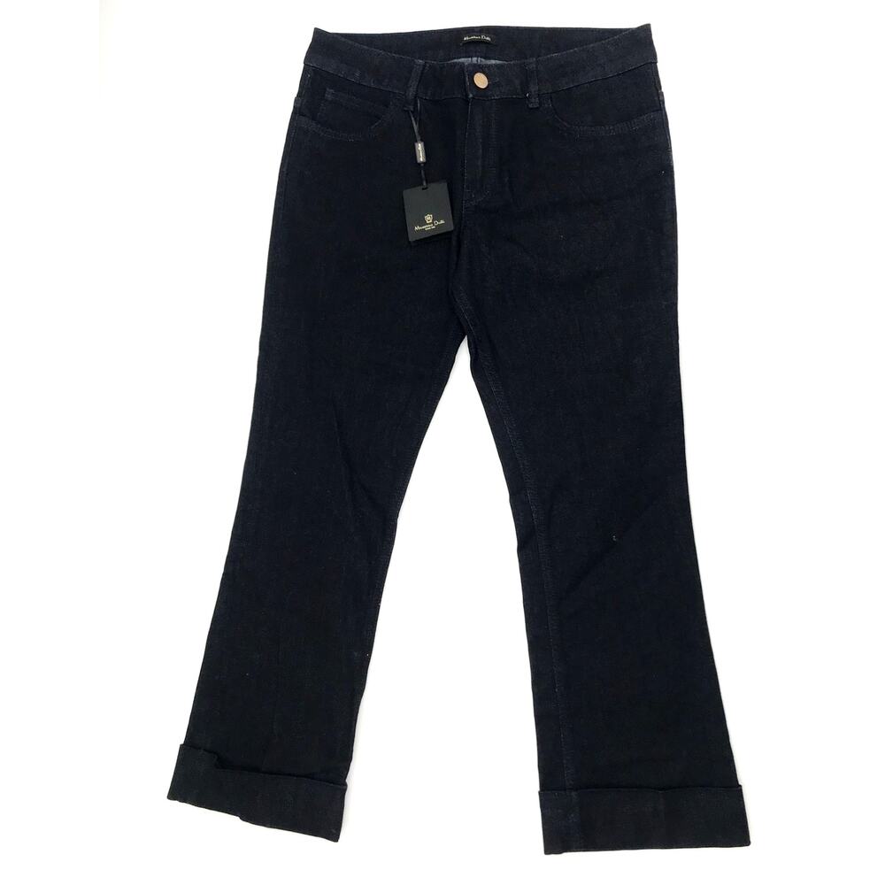 Massimo Dutti Dark Wash Cuffed Hem Wide Leg Jeans Womens 10